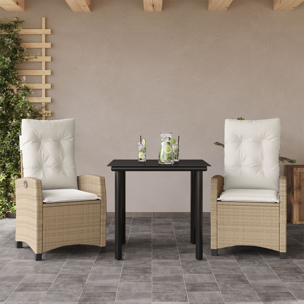 vidaXL Set mobilier de grădină cu perne, 3 piese, bej, poliratan