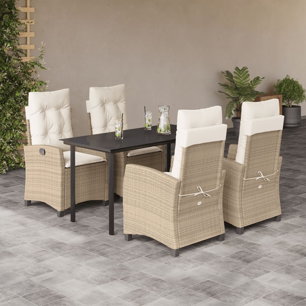 vidaXL Set mobilier de grădină cu perne, 5 piese, bej, poliratan