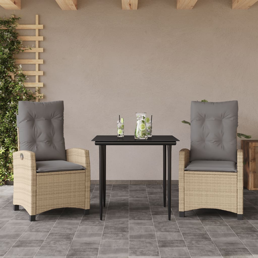 Spisebordssæt Til Haven Med Hynder Polyrattan - 2 / Uden fodskammel / 80 cm bordlængde