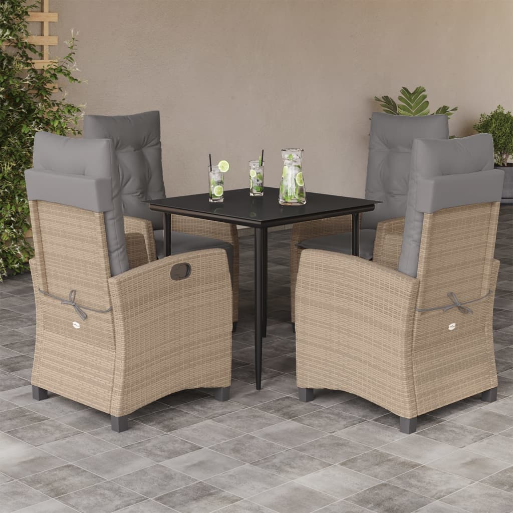 Spisebordssæt Til Haven Med Hynder Polyrattan - 4 / Med fodskammel / 80 cm bordlængde