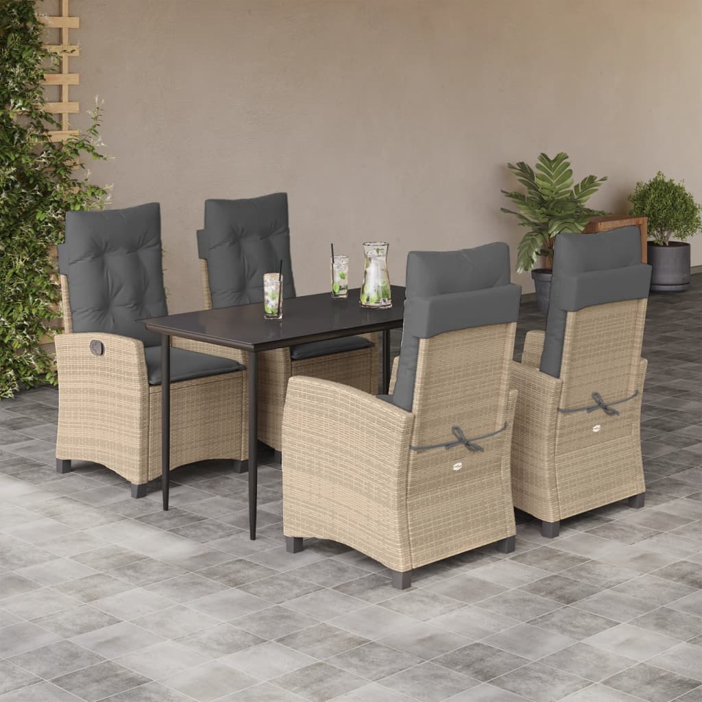 vidaXL Set mobilier pentru grădină, 5 piese, cu perne, bej, poliratan