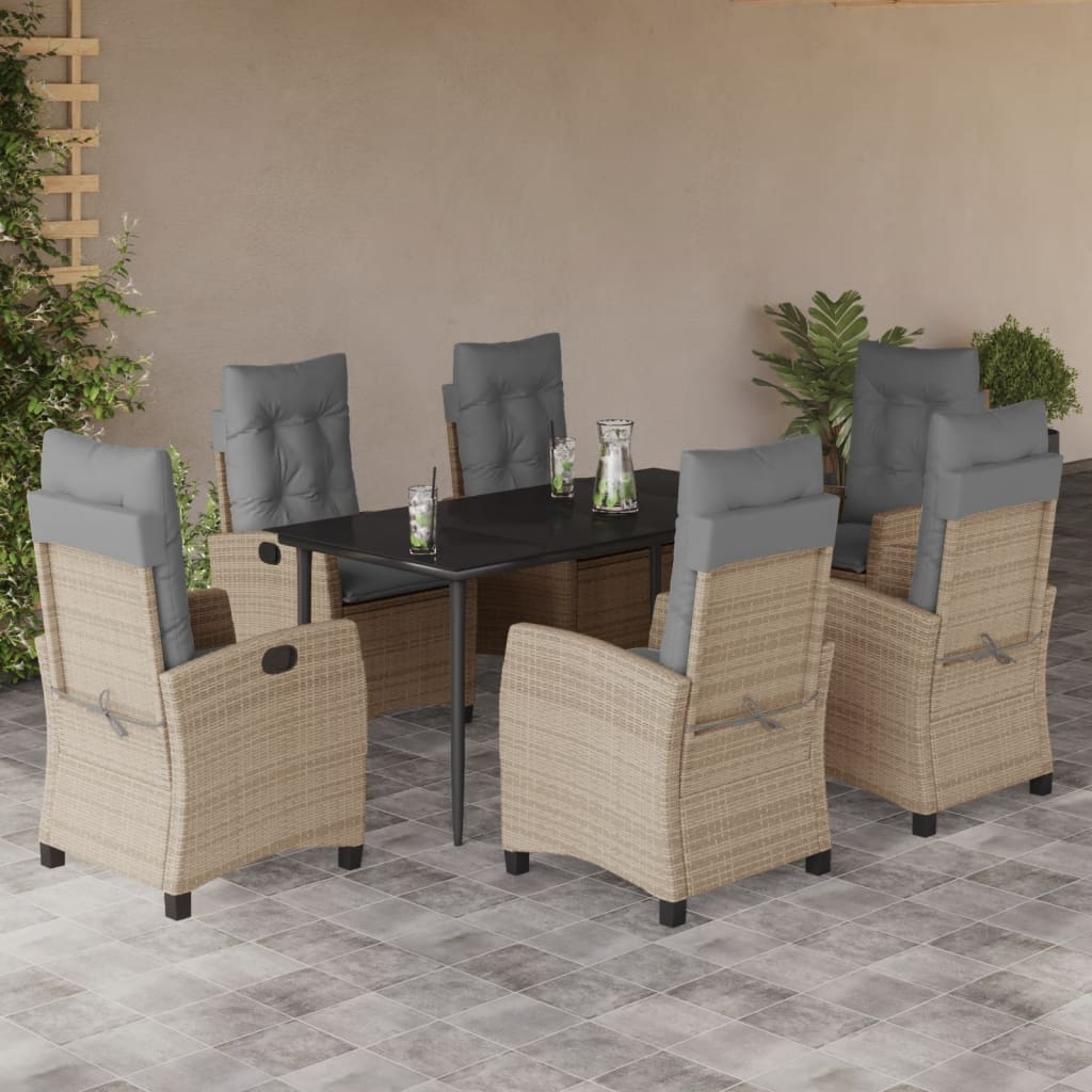 vidaXL Set mobilier pentru grădină, 7 piese, cu perne, bej, poliratan