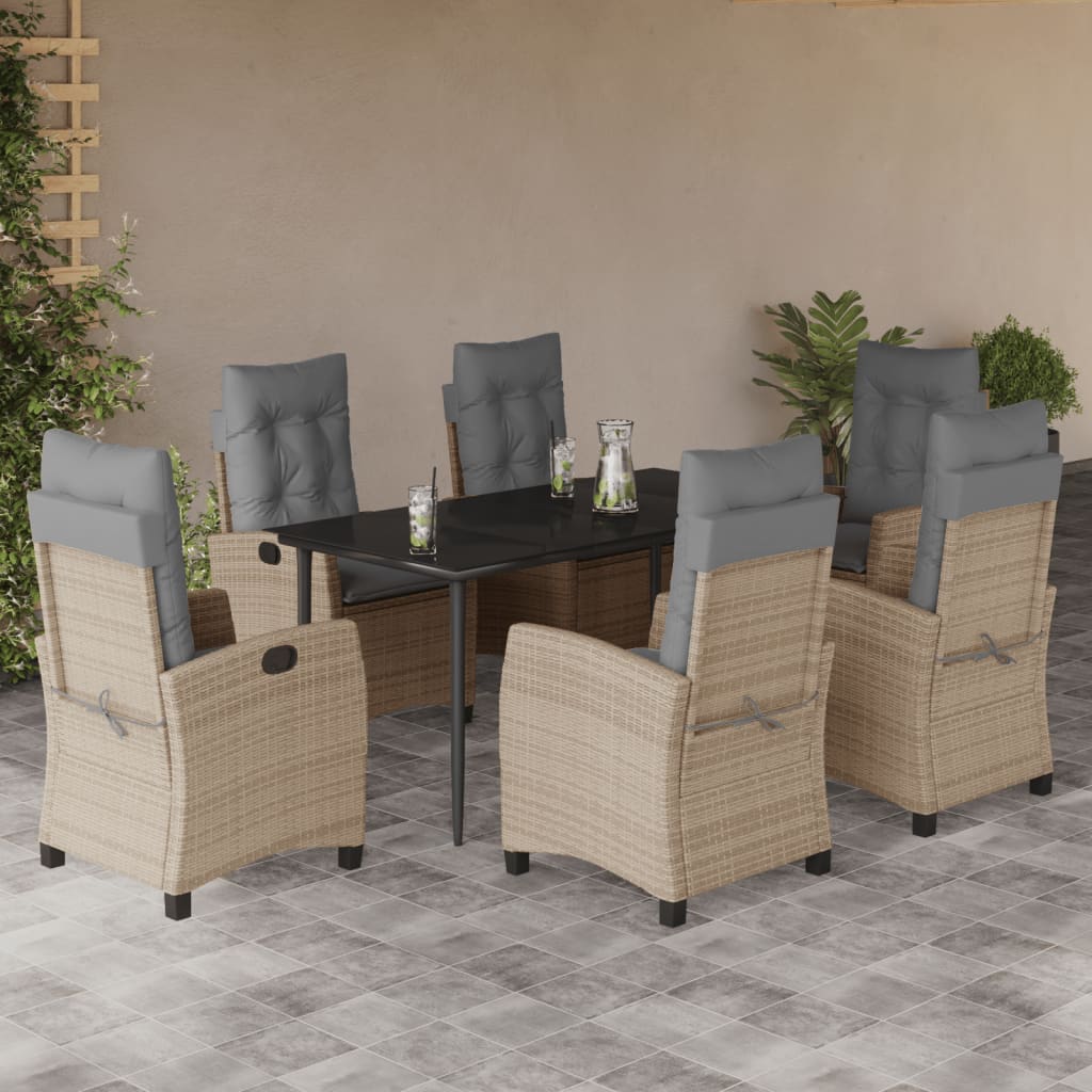 vidaXL Set mobilier pentru grădină, 7 piese, cu perne, bej, poliratan