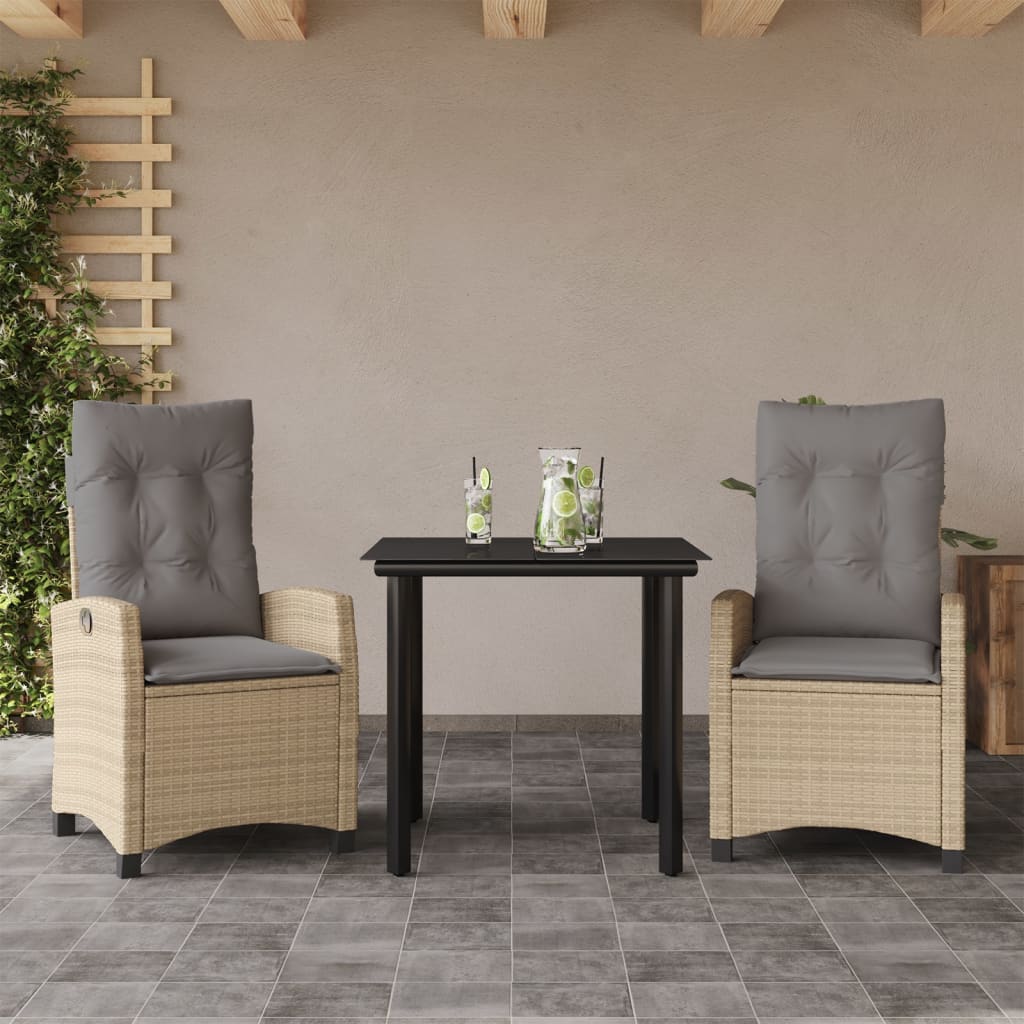 Spisebordssæt Til Haven Med Hynder Polyrattan - 2 / Uden fodskammel / 80 cm bordlængde
