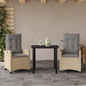 Vrtna jedilna garnitura 3-delna z blazinami bež poli ratan