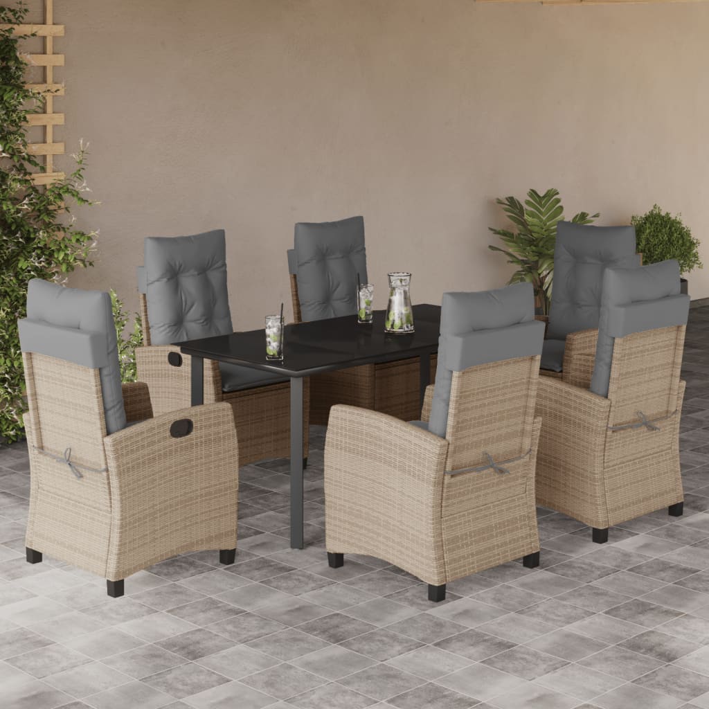 vidaXL Set mobilier pentru grădină, 7 piese, cu perne, bej, poliratan