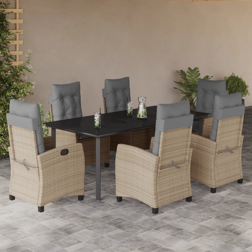 vidaXL Set mobilier pentru grădină, 7 piese, cu perne, bej, poliratan