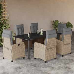 Vrtna jedilna garnitura 7-delna z blazinami bež poli ratan