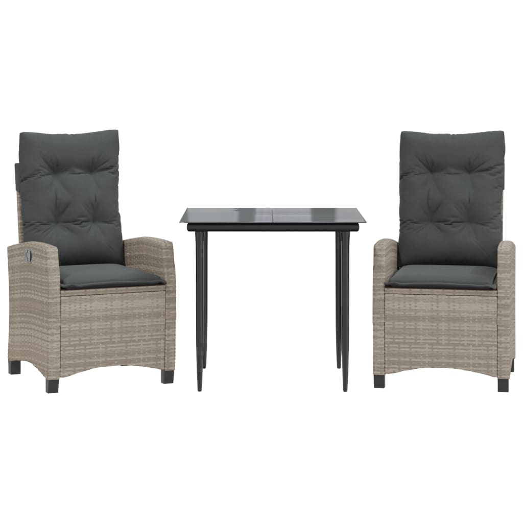 vidaXL Set mobilier de grădină cu perne, 3 piese,gri deschis,poliratan
