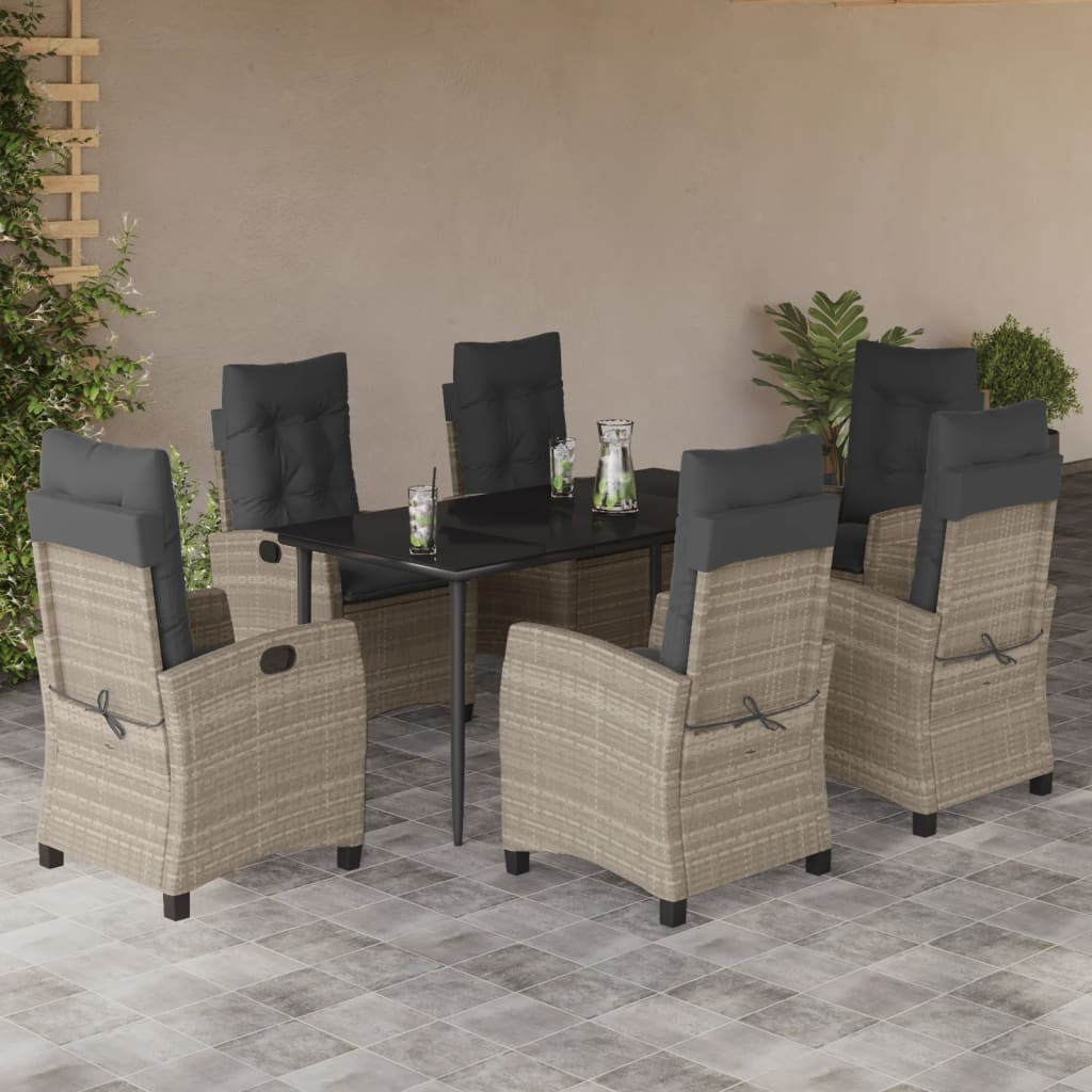 vidaXL Set mobilier de grădină cu perne, 7 piese gri deschis poliratan
