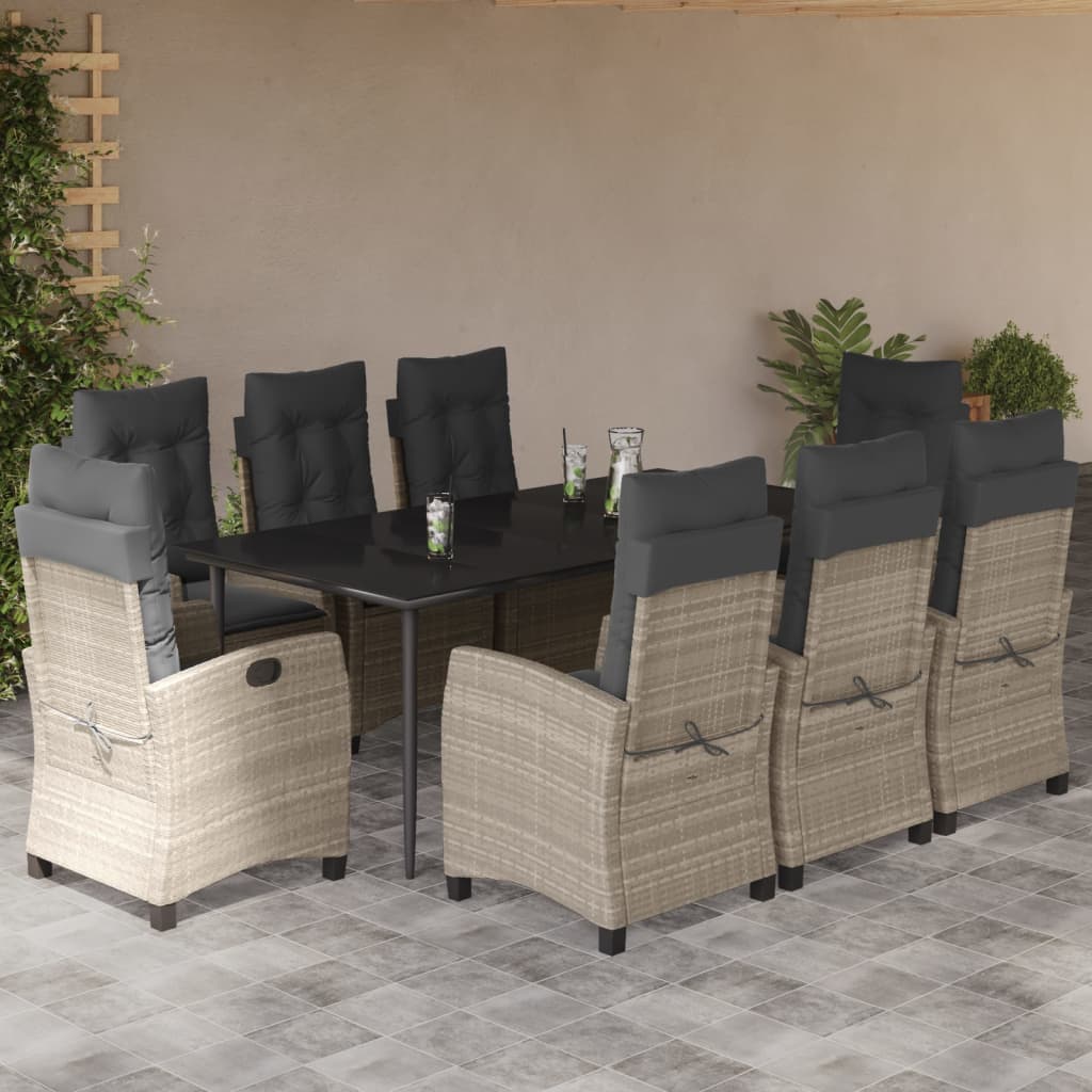 vidaXL Set mobilier grădină cu perne, 9 piese, gri deschis, poliratan