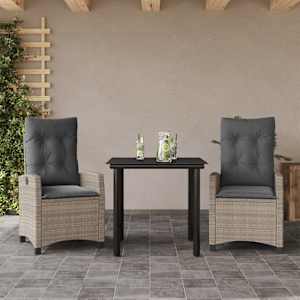 Vrtna jedilna garnitura 3-delna z blazinami sv. siv poli ratan