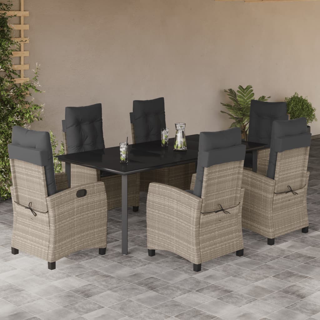 vidaXL Set mobilier de grădină cu perne, 7 piese gri deschis poliratan