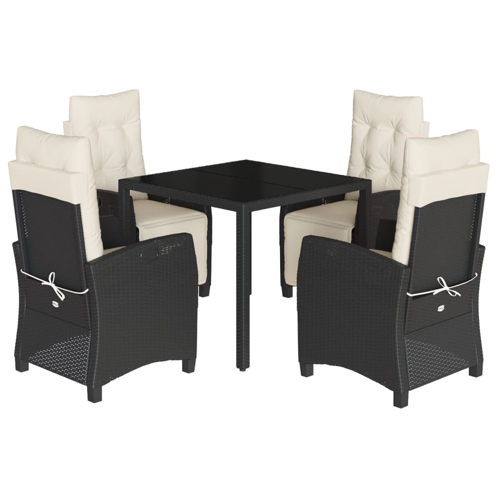 vidaXL Set mobilier de grădină cu perne, 5 piese, negru, poliratan
