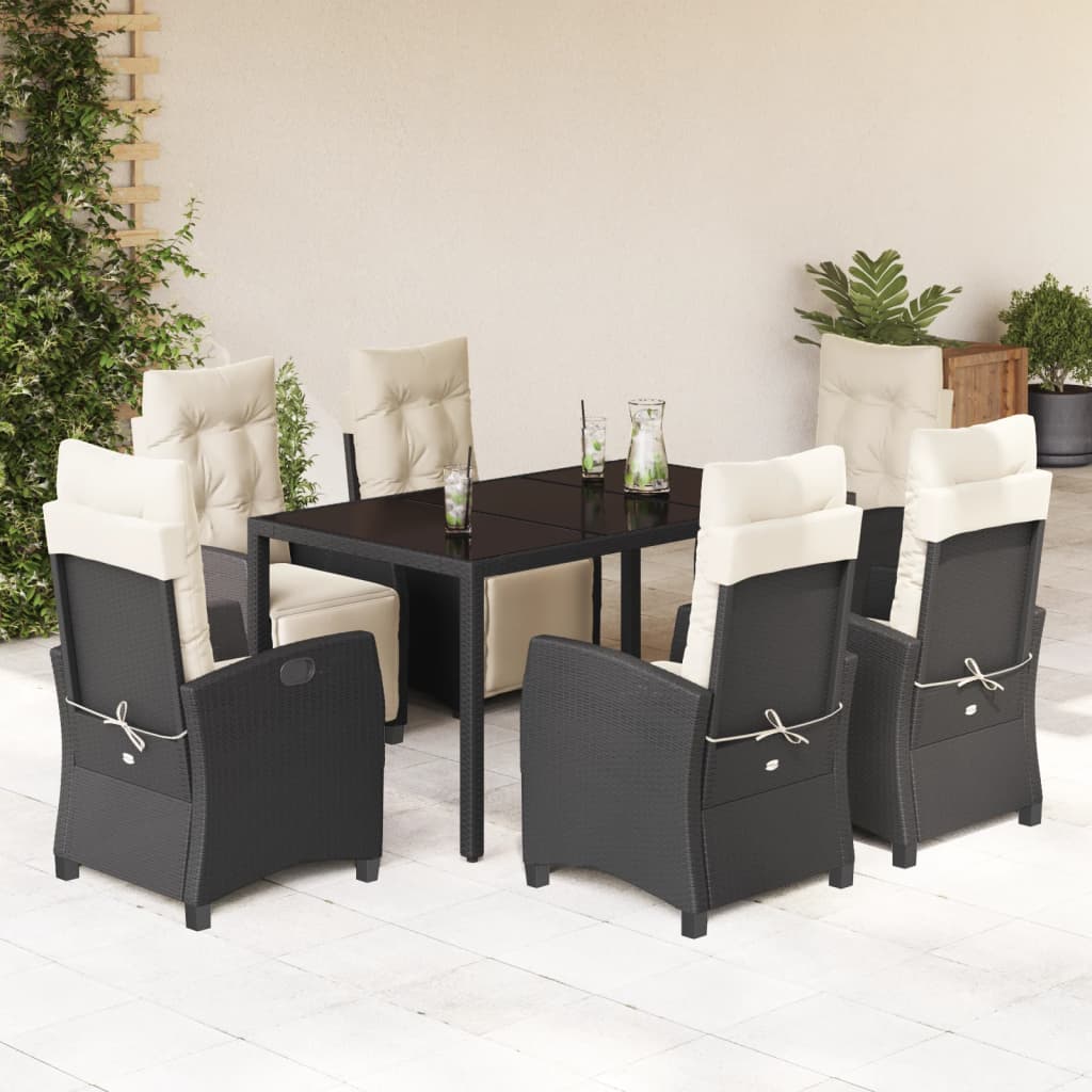 Vidaxl - vidaXL 7 pcs conjunto de jantar p/ jardim c/ almofadões vime PE preto