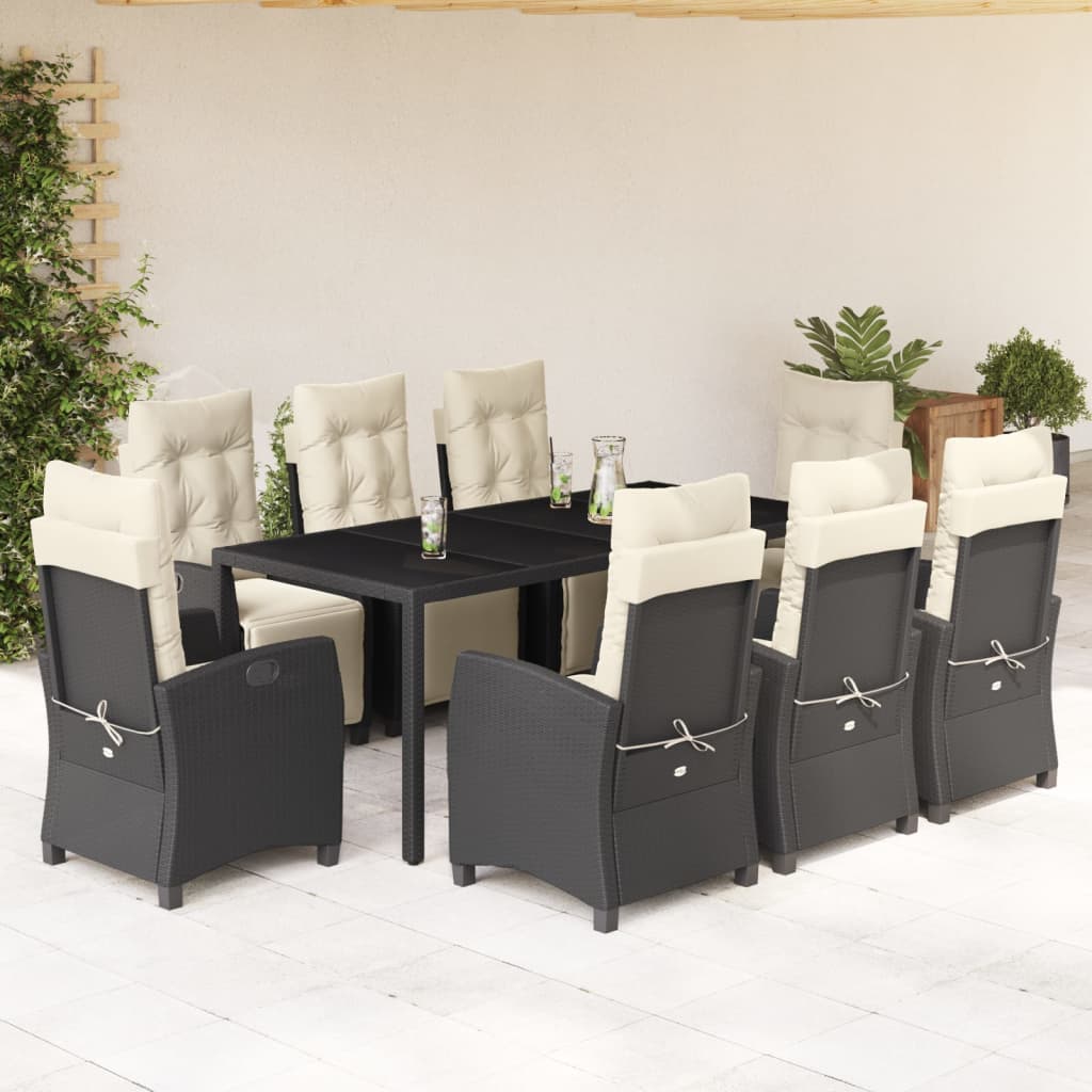 Vidaxl - vidaXL 9 pcs conjunto de jantar p/ jardim c/ almofadões vime PE preto