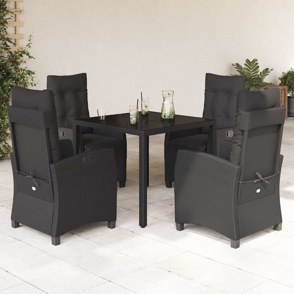vidaXL Set mobilier de grădină cu perne, 5 piese, negru, poliratan