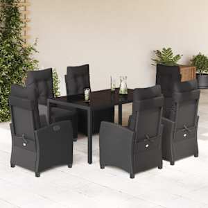 Vrtna jedilna garnitura 7-delna z blazinami črna poli ratan