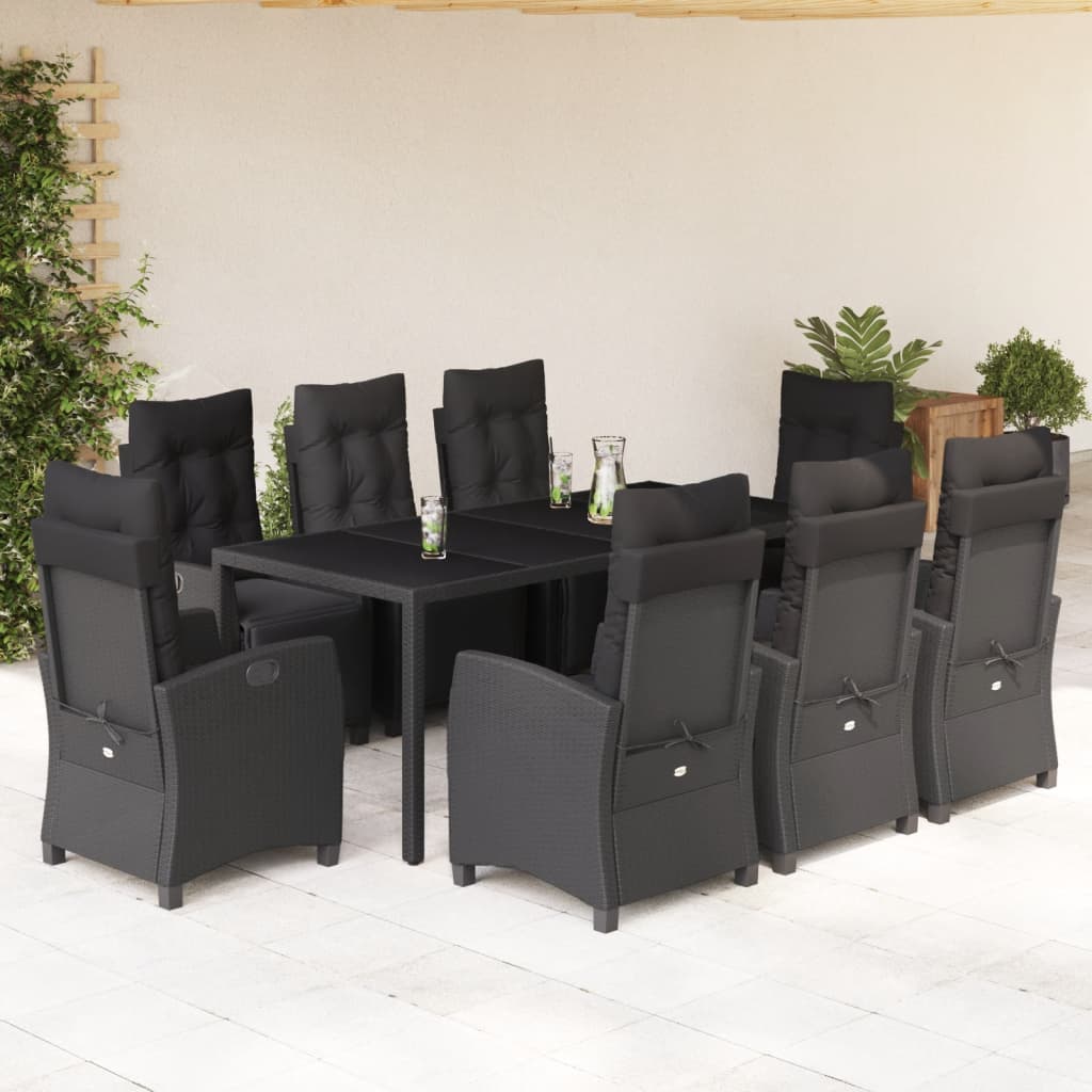 9-tlg. Garten-Essgruppe mit Kissen Schwarz Poly Rattan