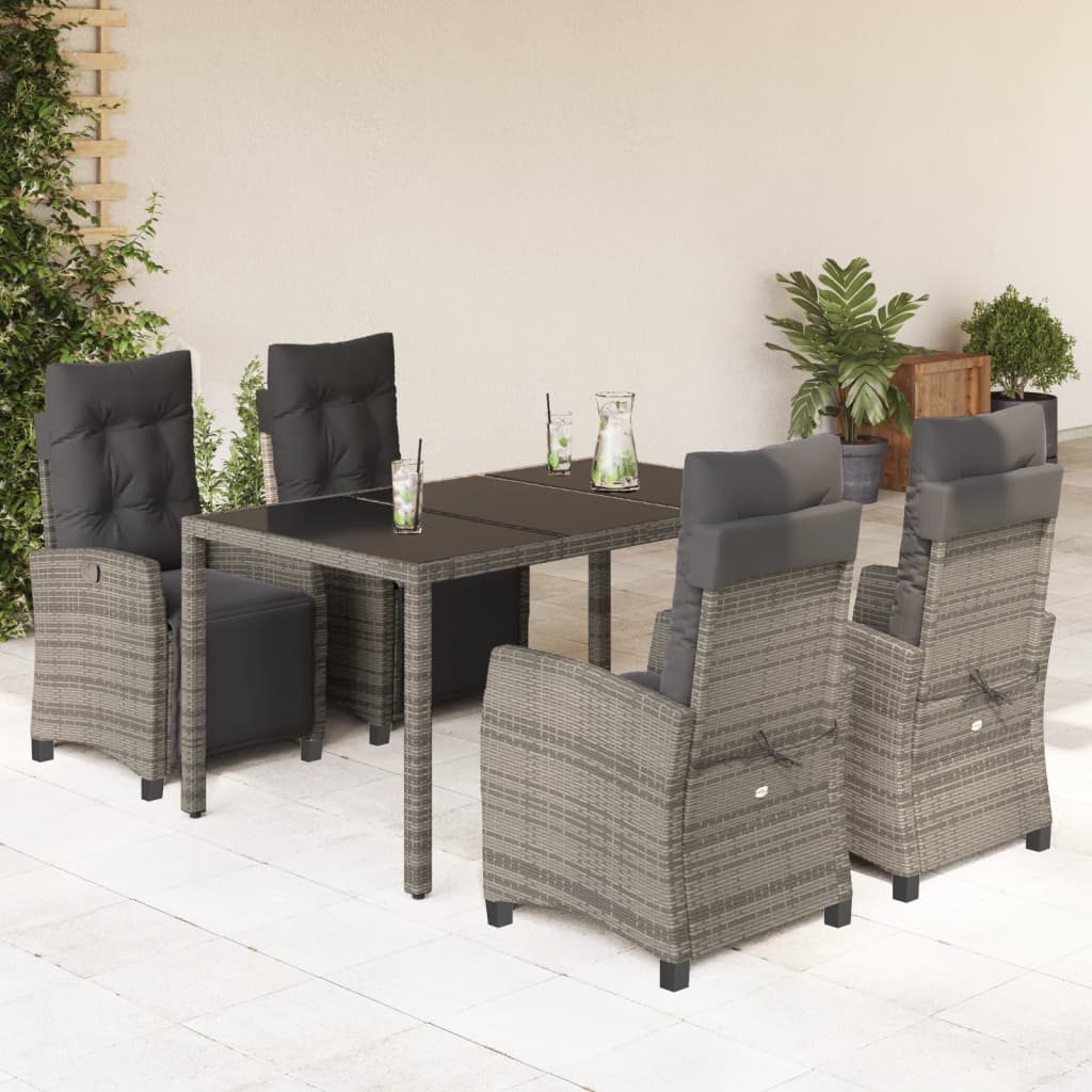 Spisebordssæt Til Haven 3 Dele Med Hynder Polyrattan - 4 / Grå / 150 cm bordlængde
