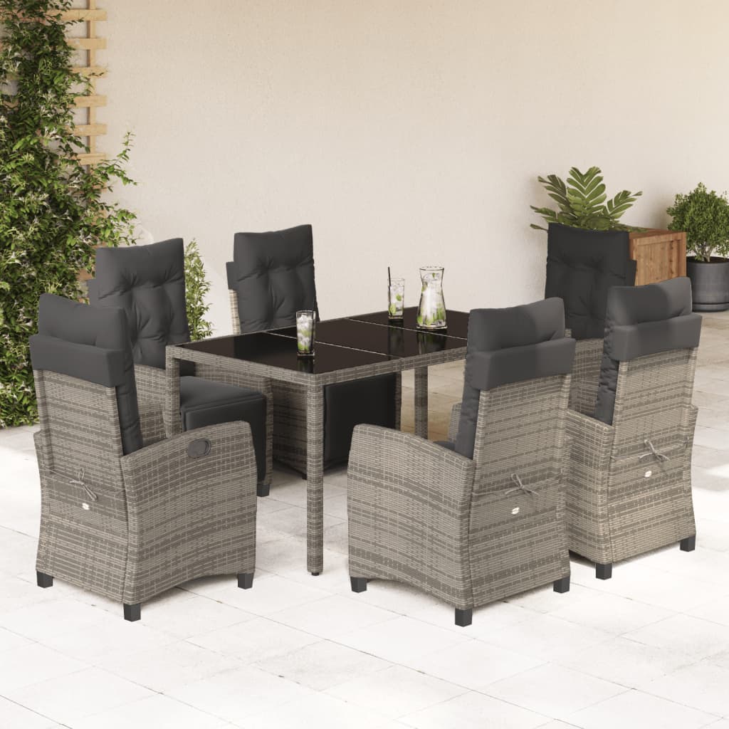 Spisebordssæt Til Haven 3 Dele Med Hynder Polyrattan - 6 / Grå / 150 cm bordlængde
