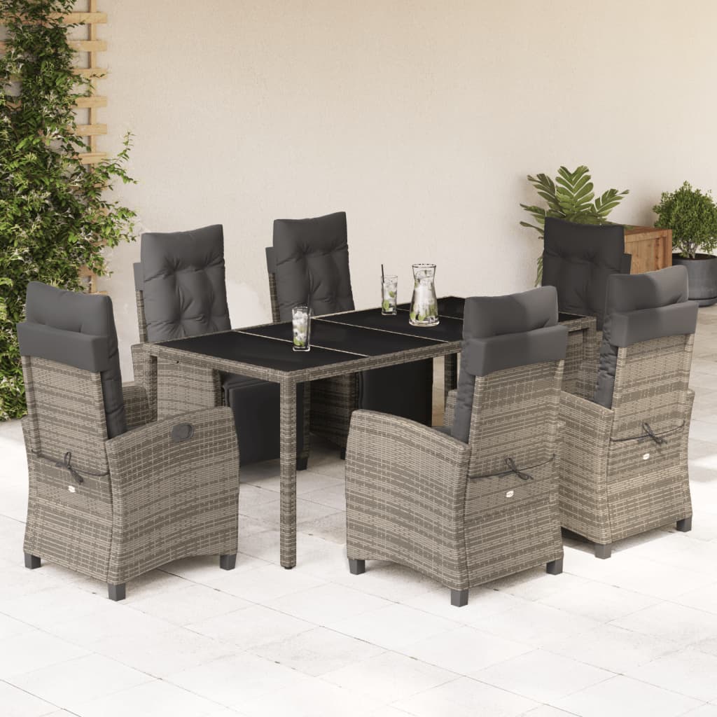 vidaXL Set mobilier de grădină cu perne, 7 piese, gri, poliratan