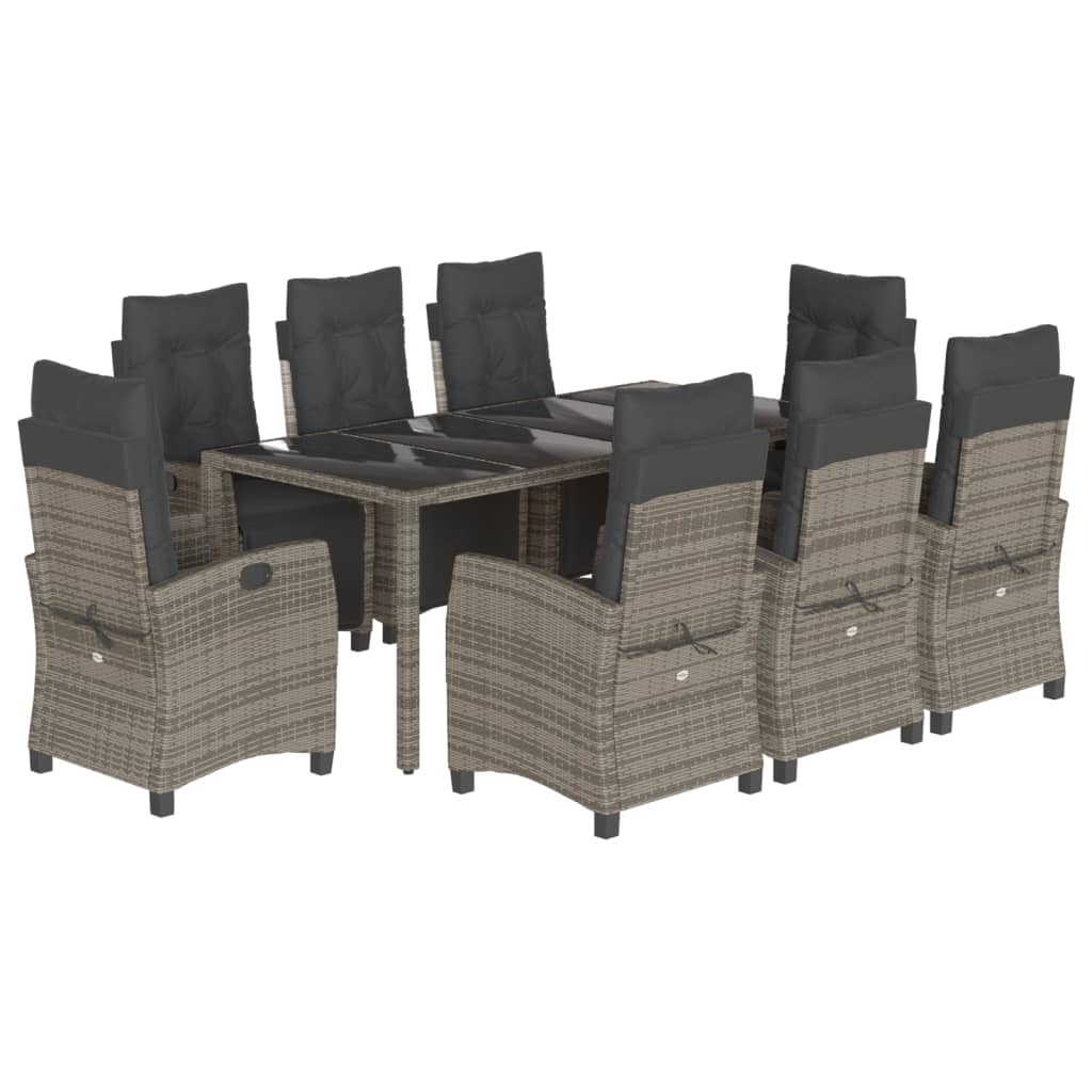 vidaXL Set mobilier grădină cu perne, 9 piese, gri, poliratan