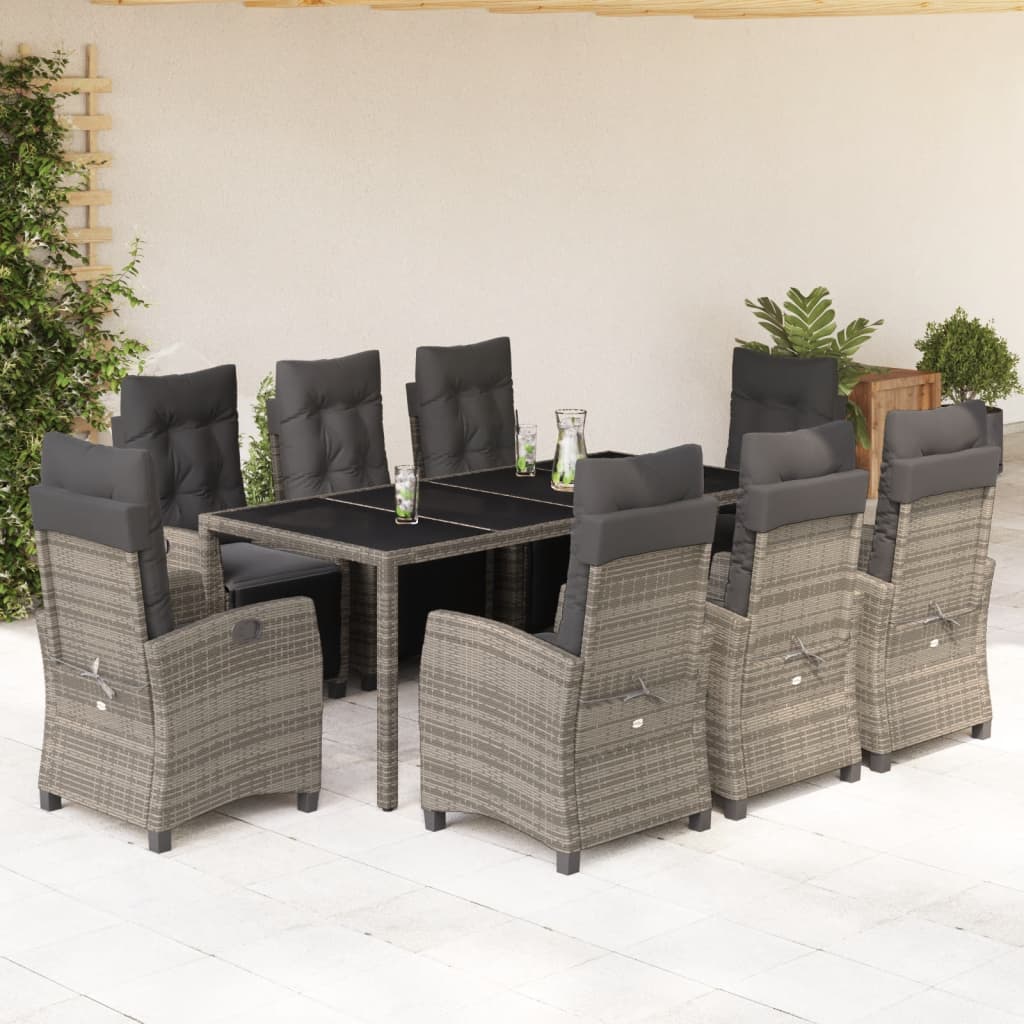 vidaXL Set mobilier grădină cu perne, 9 piese, gri, poliratan