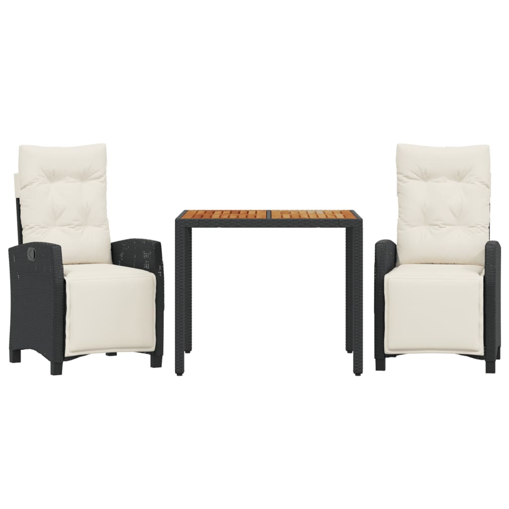 vidaXL 3-delige Tuinset met kussens poly rattan zwart, foto 3
