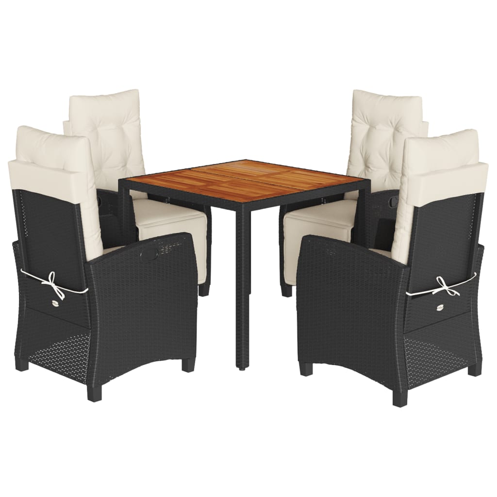 vidaXL Set mobilier de grădină cu perne, 5 piese, negru, poliratan