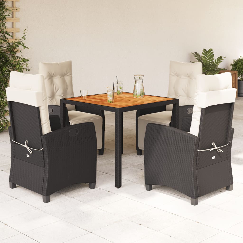 Spisebordssæt Til Haven 5 Dele Med Hynder Polyrattan - 4 / Sort og cremefarvet / 90 cm bordlængde