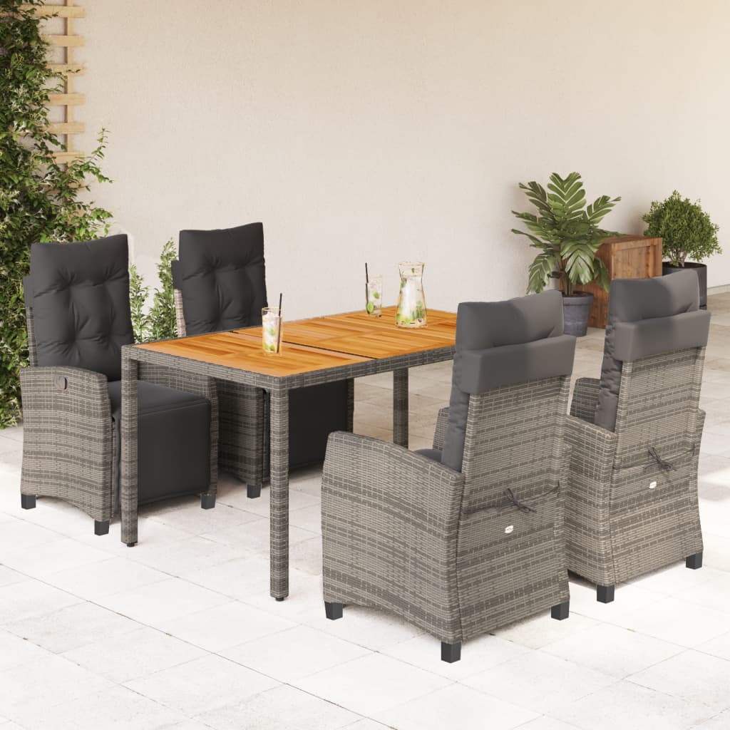 Spisebordssæt Til Haven 5 Dele Med Hynder Polyrattan - 4 / Grå / 150 cm bordlængde