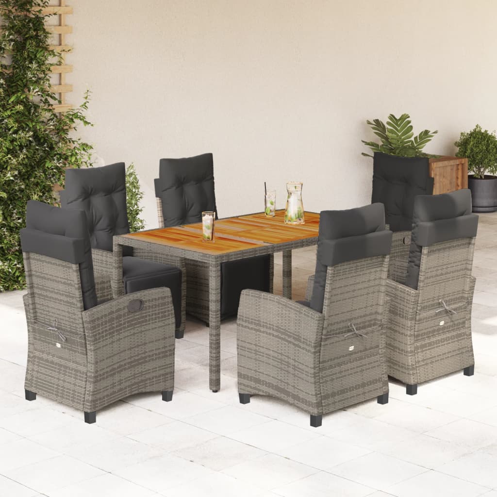 7-tlg. Garten-Essgruppe mit Kissen Grau Poly Rattan