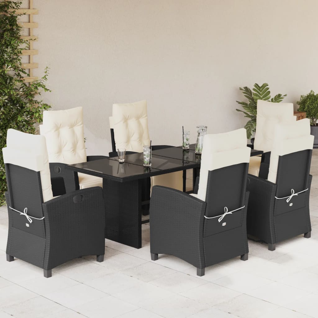 vidaXL Set mobilier de grădină cu perne, 7 piese, negru, poliratan