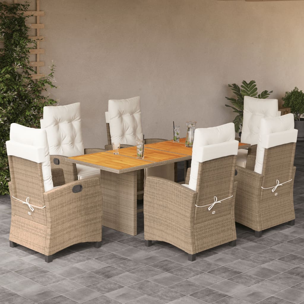 vidaXL 7-tlg. Garten-Essgruppe mit Kissen Beigemischung Poly Rattan