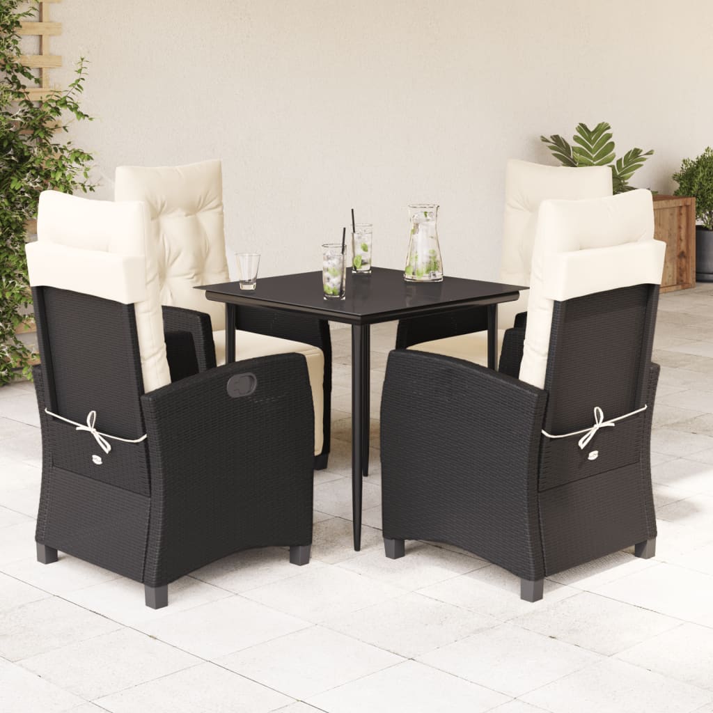 vidaXL Set mobilier de grădină cu perne, 5 piese, negru, poliratan