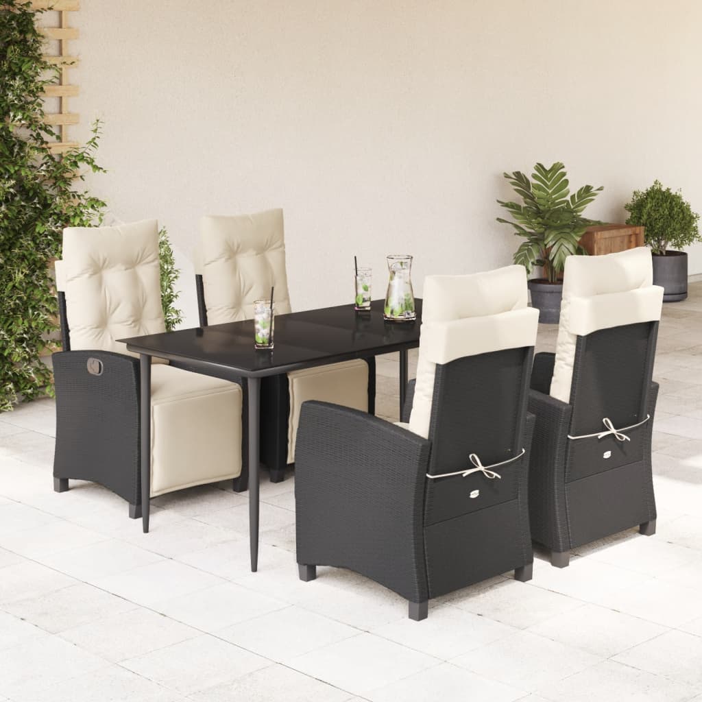vidaXL Set mobilier de grădină cu perne, 5 piese, negru, poliratan