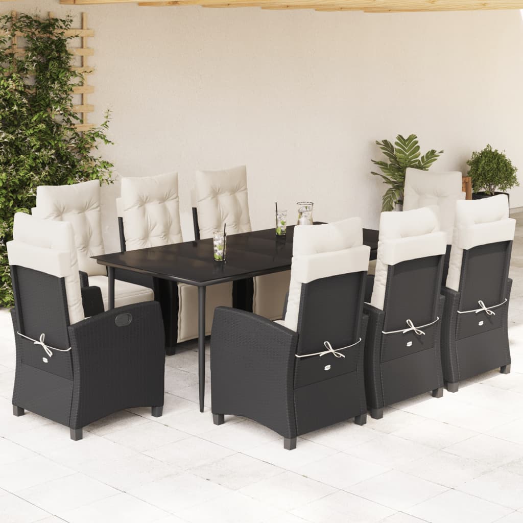 vidaXL Set mobilier de grădină cu perne, 9 piese, negru, poliratan