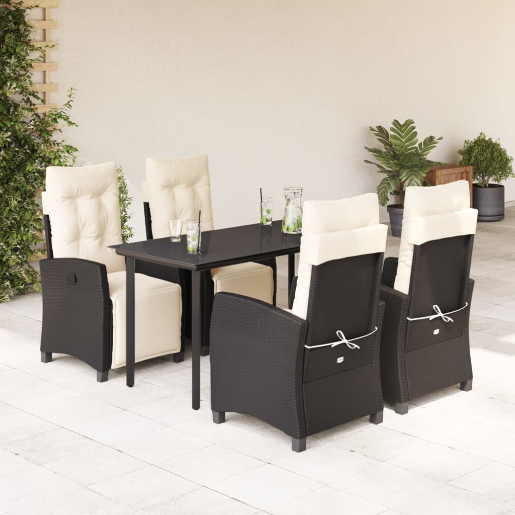 vidaXL Set mobilier de grădină cu perne, 5 piese, negru, poliratan