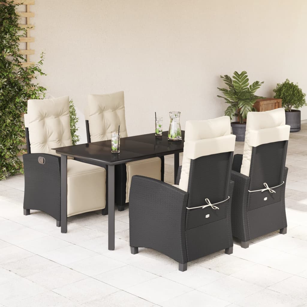 vidaXL Set mobilier de grădină cu perne, 5 piese, negru, poliratan