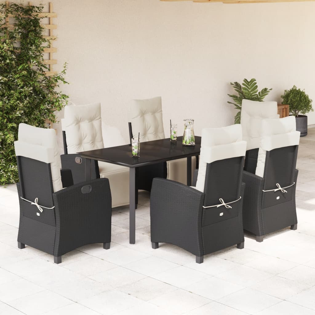 vidaXL Set mobilier de grădină cu perne, 7 piese, negru, poliratan