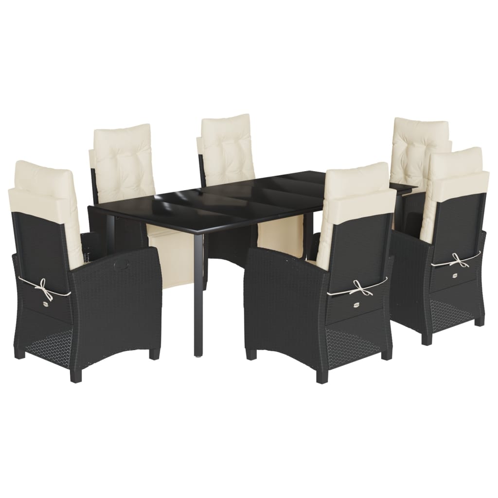 vidaXL Set mobilier de grădină cu perne, 7 piese, negru, poliratan