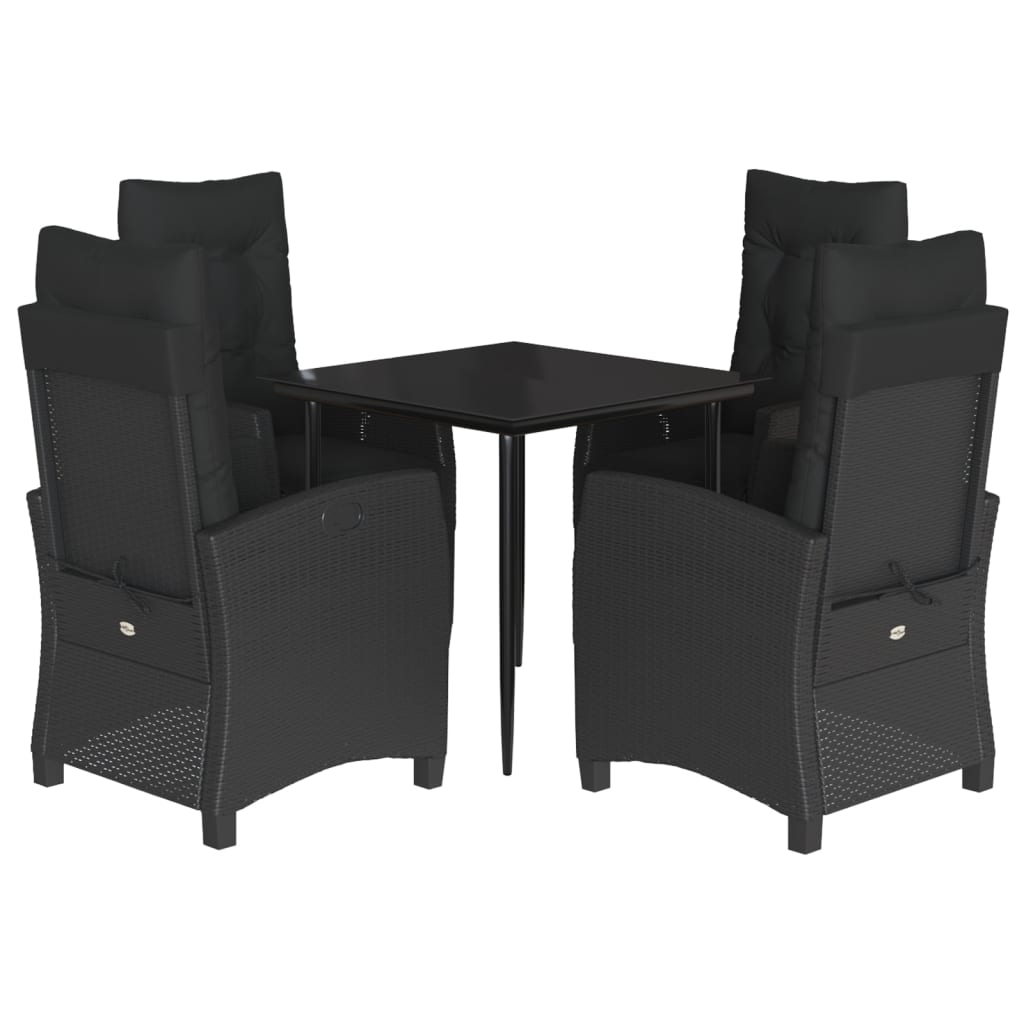 vidaXL Set mobilier de grădină cu perne, 5 piese, negru, poliratan