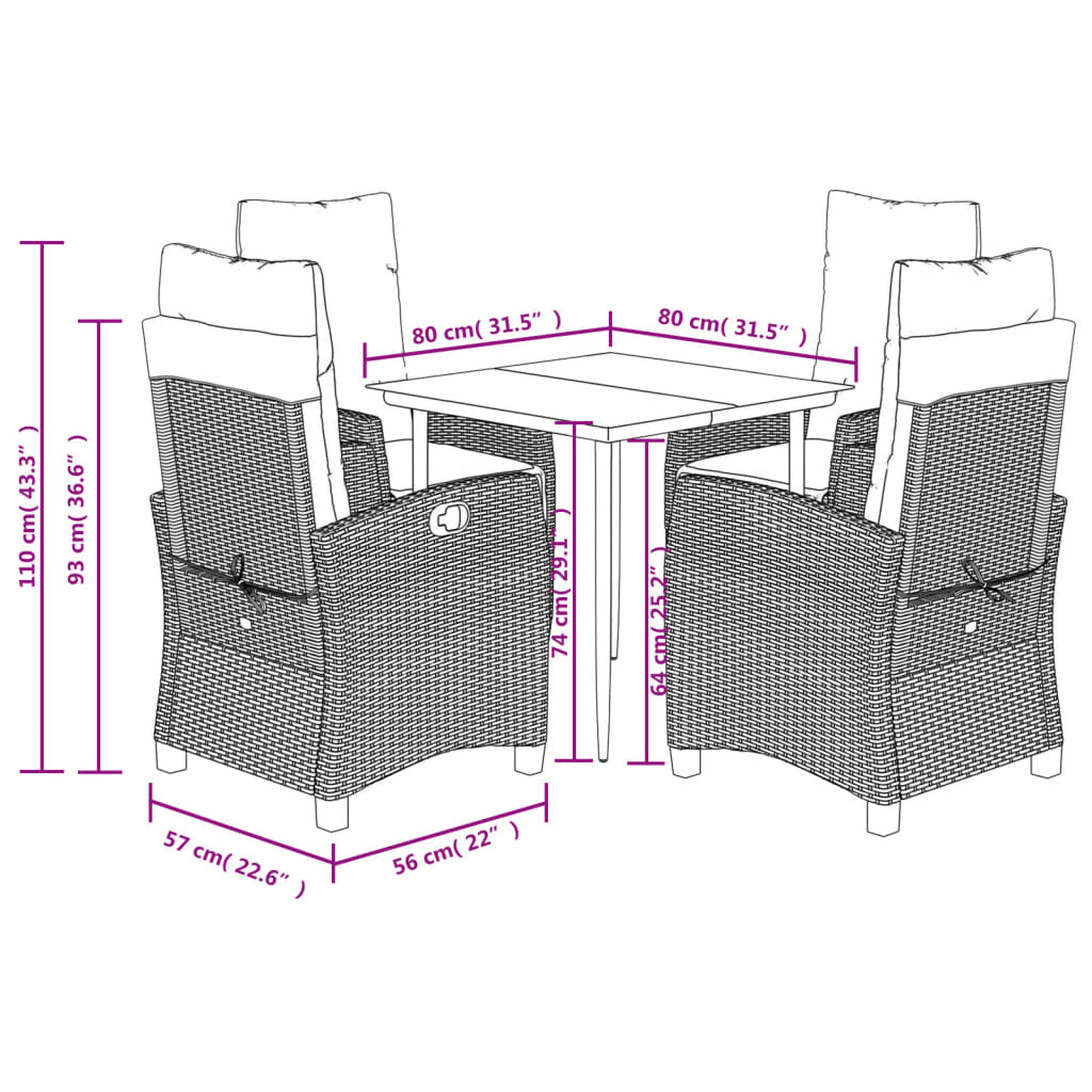 Set mobilier de grădină cu perne, 5 piese, negru, poliratan