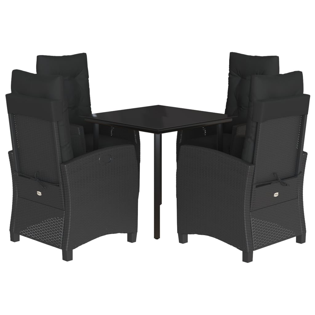 vidaXL Set mobilier de grădină cu perne, 5 piese, negru, poliratan