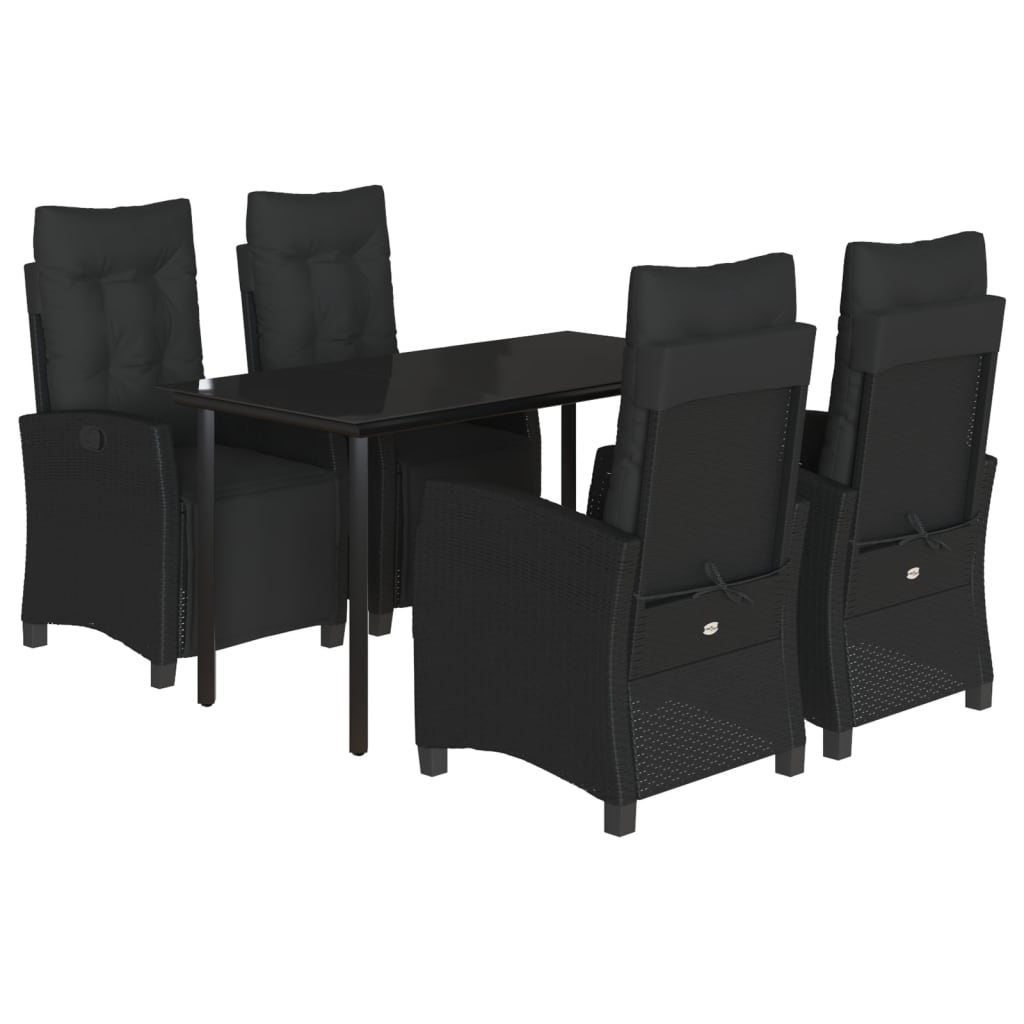 vidaXL Set mobilier de grădină cu perne, 5 piese, negru, poliratan