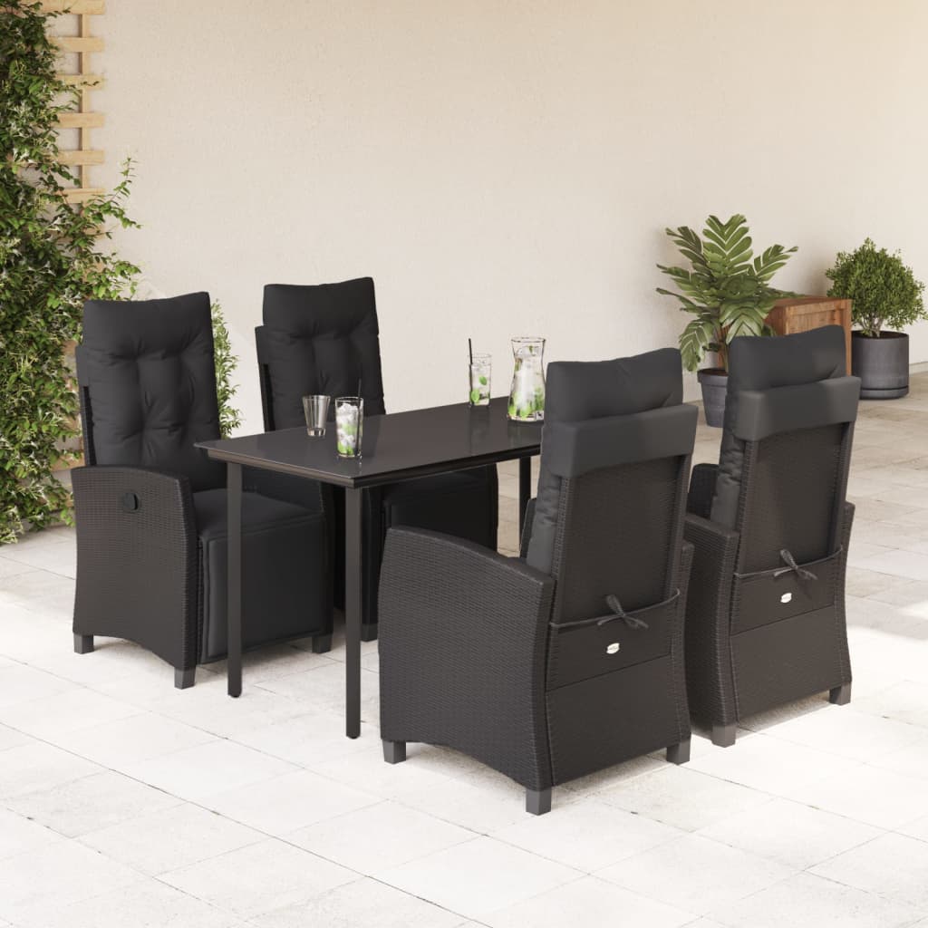 vidaXL Set mobilier de grădină cu perne, 5 piese, negru, poliratan