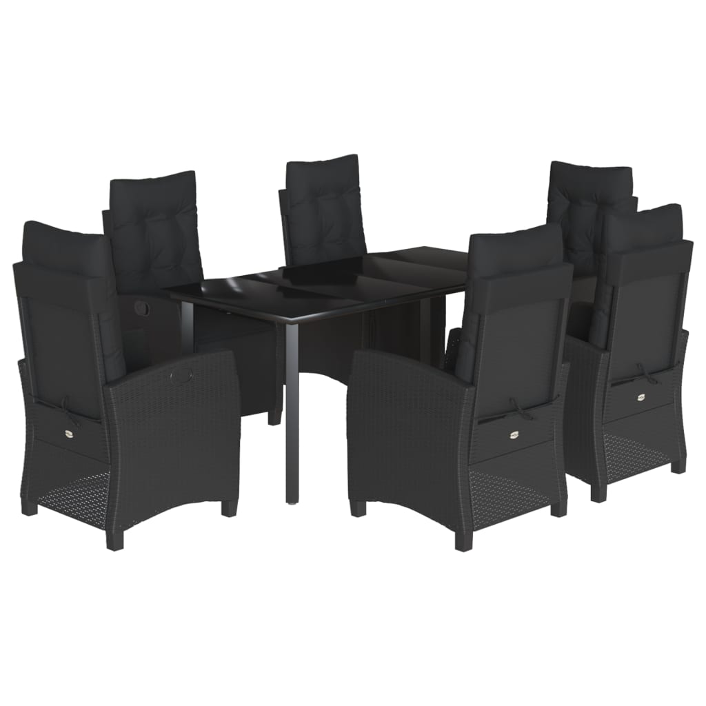 vidaXL Set mobilier de grădină cu perne, 7 piese, negru, poliratan