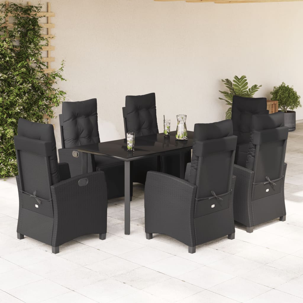 vidaXL Set mobilier de grădină cu perne, 7 piese, negru, poliratan