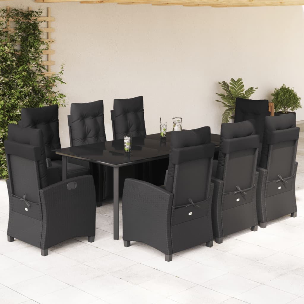 vidaXL Set mobilier de grădină cu perne, 9 piese, negru, poliratan
